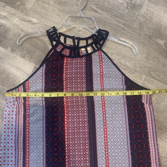 Monteau Top Womens Large Blue red Navy Boho Striped Pullover Blouse - Picture 2 of 9